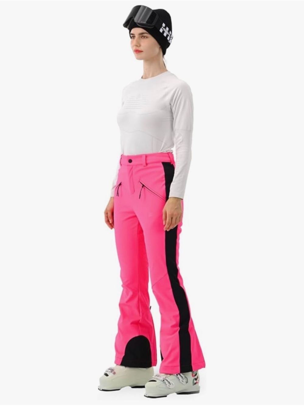 NWT Women’s Barbie Hot Pink Flared Ski Pants with Black Side Panel